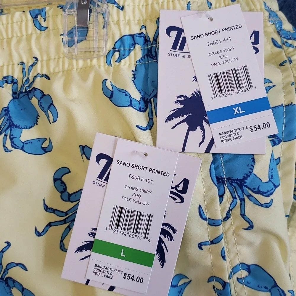Trunks Brand NWT Men's Pale Yellow with Blue Crab Design Swim Trunks